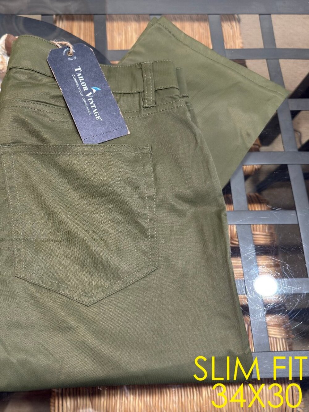 $108 TAILOR VINTAGE MENS GREEN OLIVE 34X30 SLIM FIT COMFORT LIGHWEIGHT PANT NWT